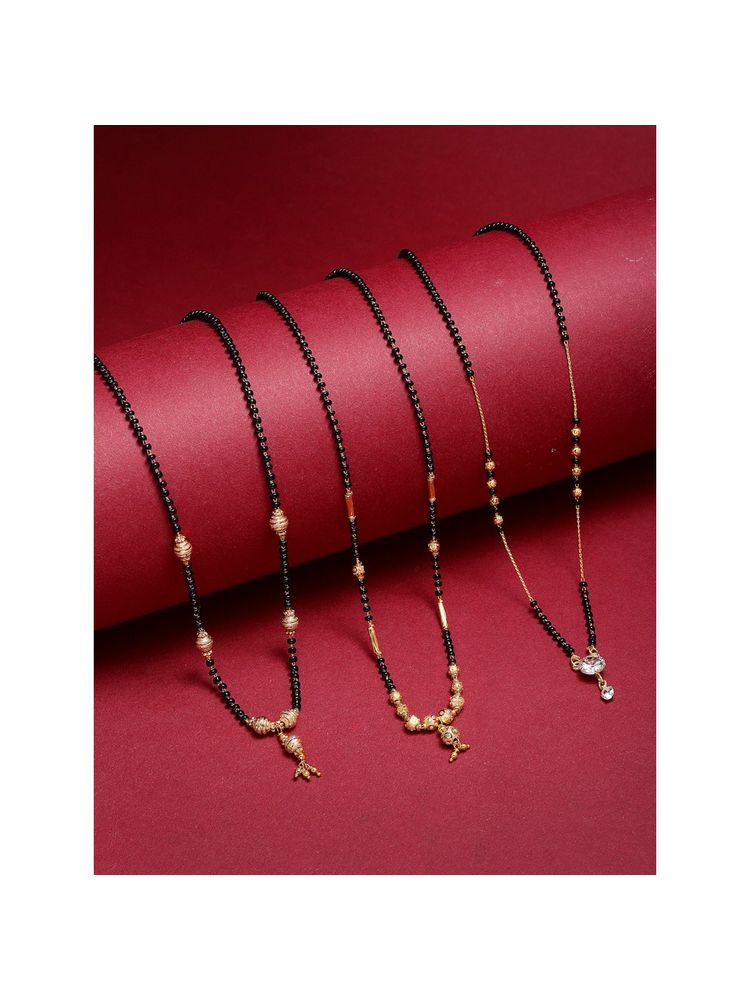 ZENEME Gold-Plated Pack of 3 Black White Ad-Studded Beaded Mangalsutra for Women-picture-10