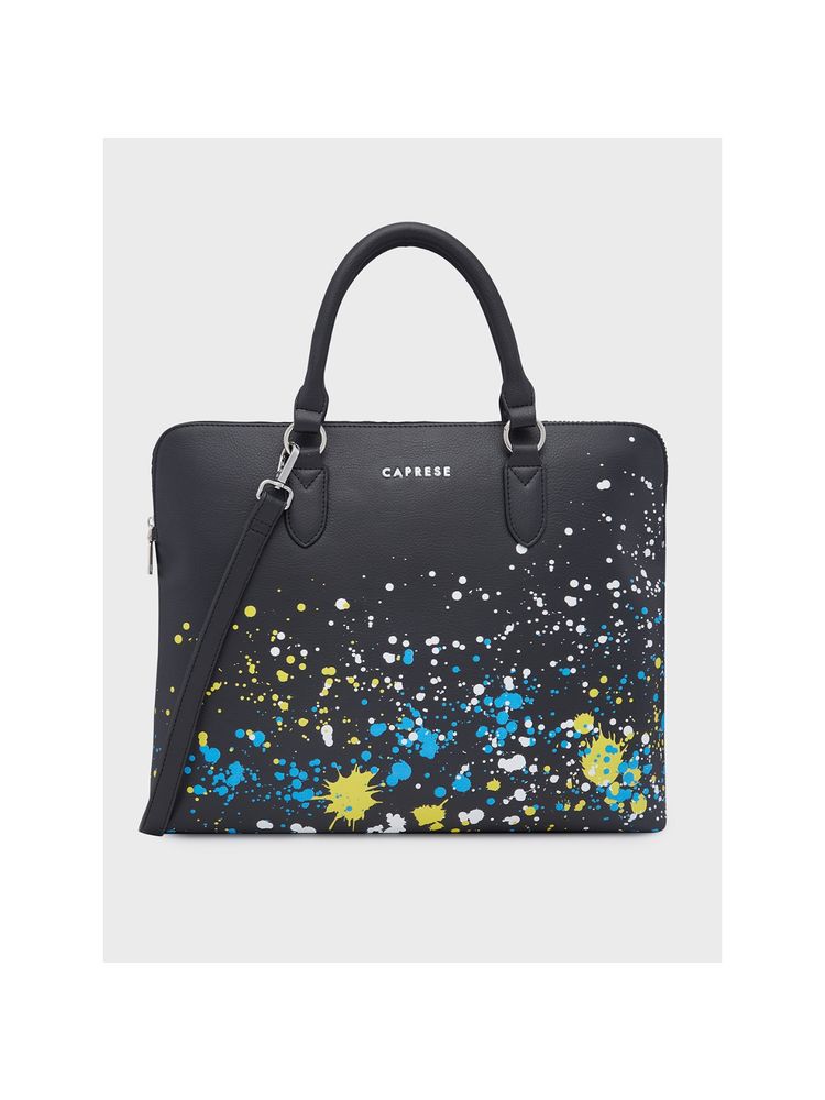 Caprese Black Abstract Laptop Bag with Detachable Strap-picture-24