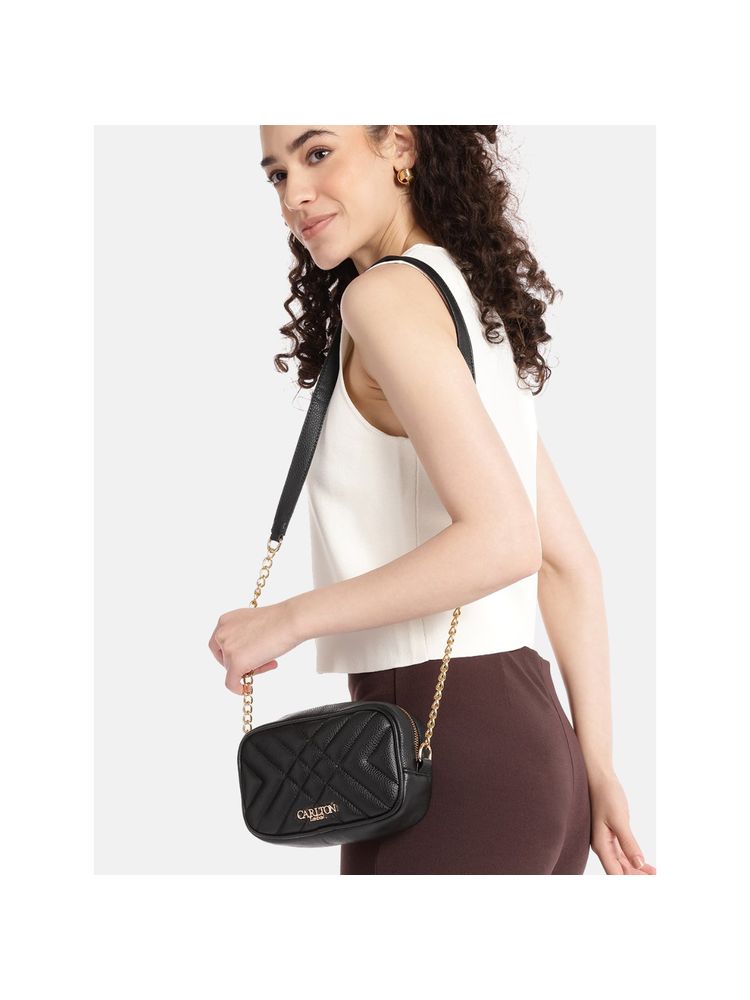 Carlton London Black Quilted Crossbody Bag (S)-picture-23