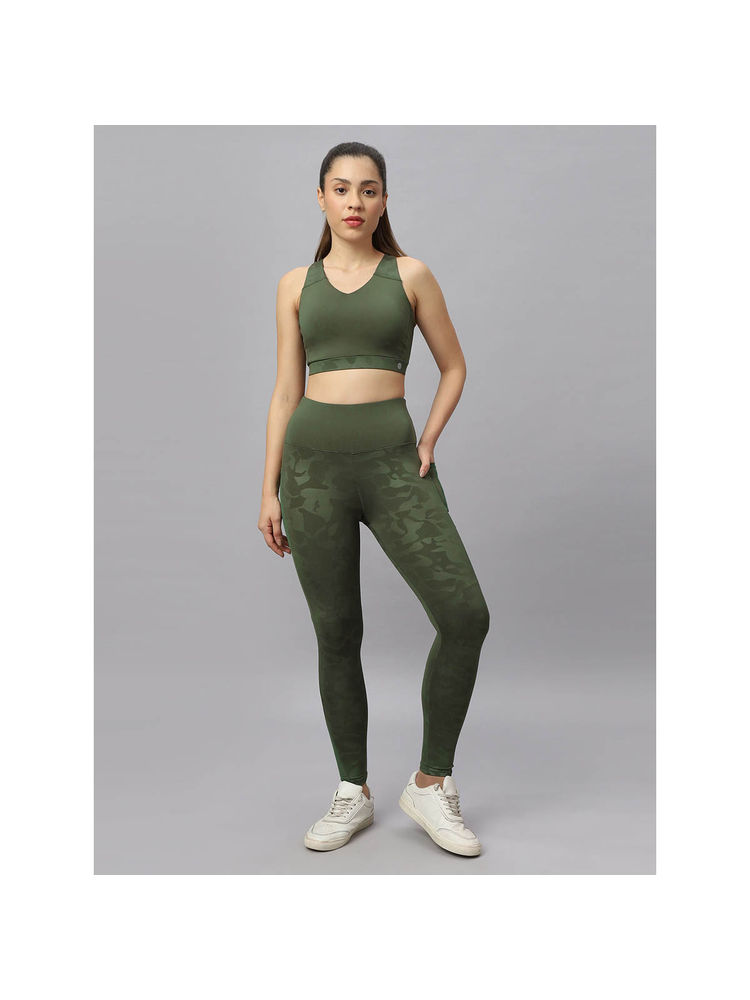 SOIE Green Printed Skinny Fit Sports Bra and Leggings (Set of 2)-picture-10