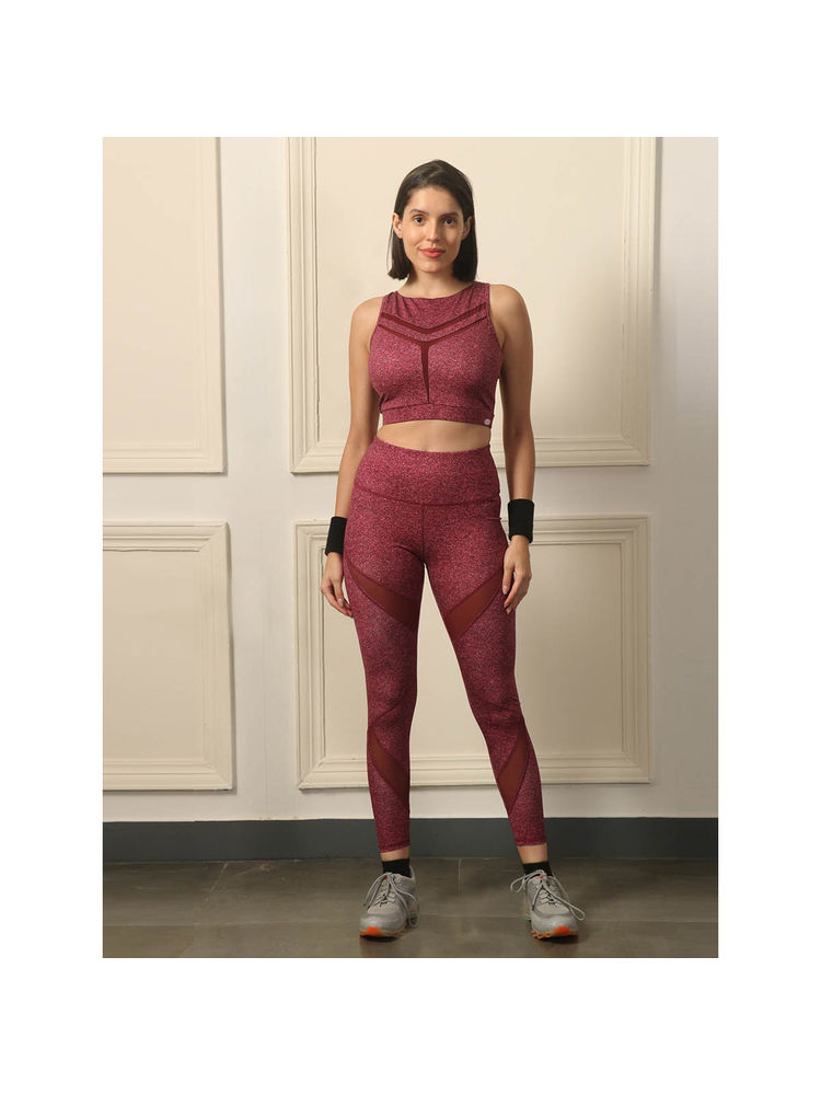 SOIE Maroon Printed Skinny Fit Sports Bra and Leggings (Set of 2)-picture-10