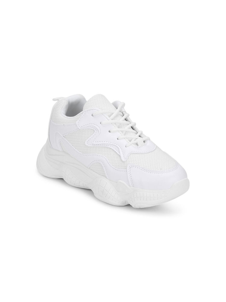 Truffle Collection White Pu Lace-up Chunky Sneakers