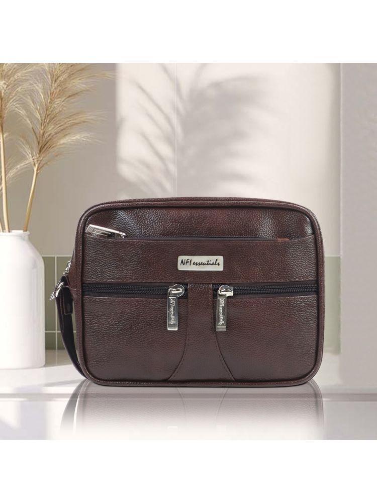 NFI Essentials Brown Mens Multipurpose Leather Travel Pouch-image-2