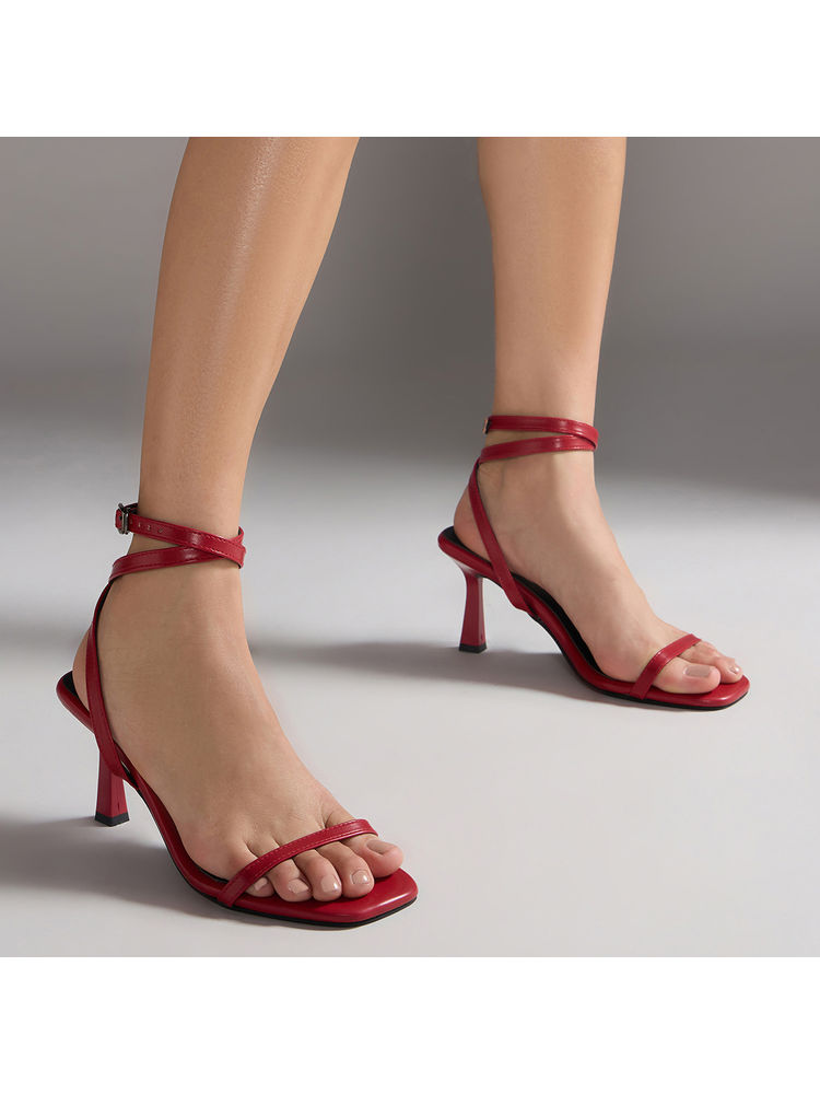 RSVP by Nykaa Fashion Red Square Toe Strappy Stiletto Heels-image-32