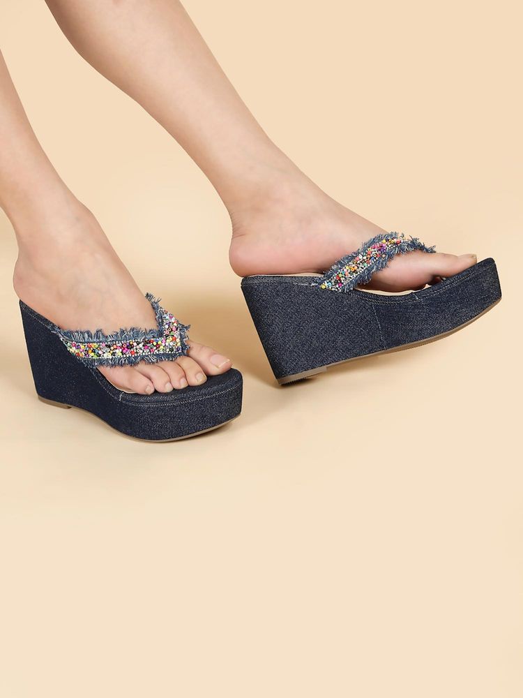 Flat n Heels Women Blue Wedges Heels-picture-5