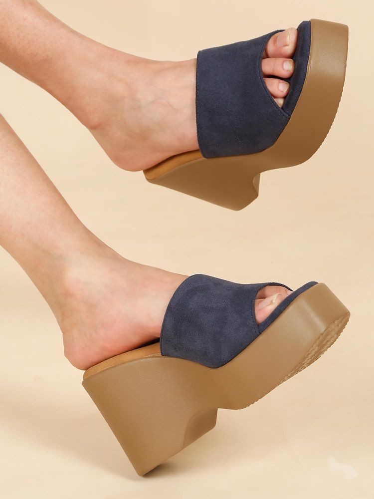 Flat n Heels Women Navy Blue Wedges Heels-image-17