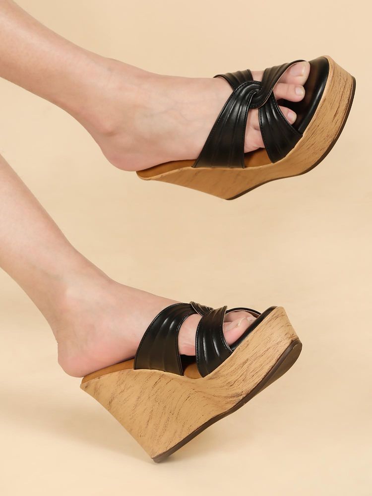 Flat n Heels Women Black Wedges Heels-image-43
