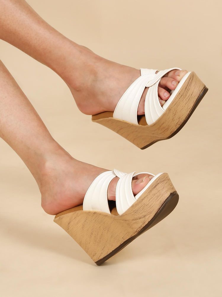 Flat n Heels Women White Wedges Heels-picture-16
