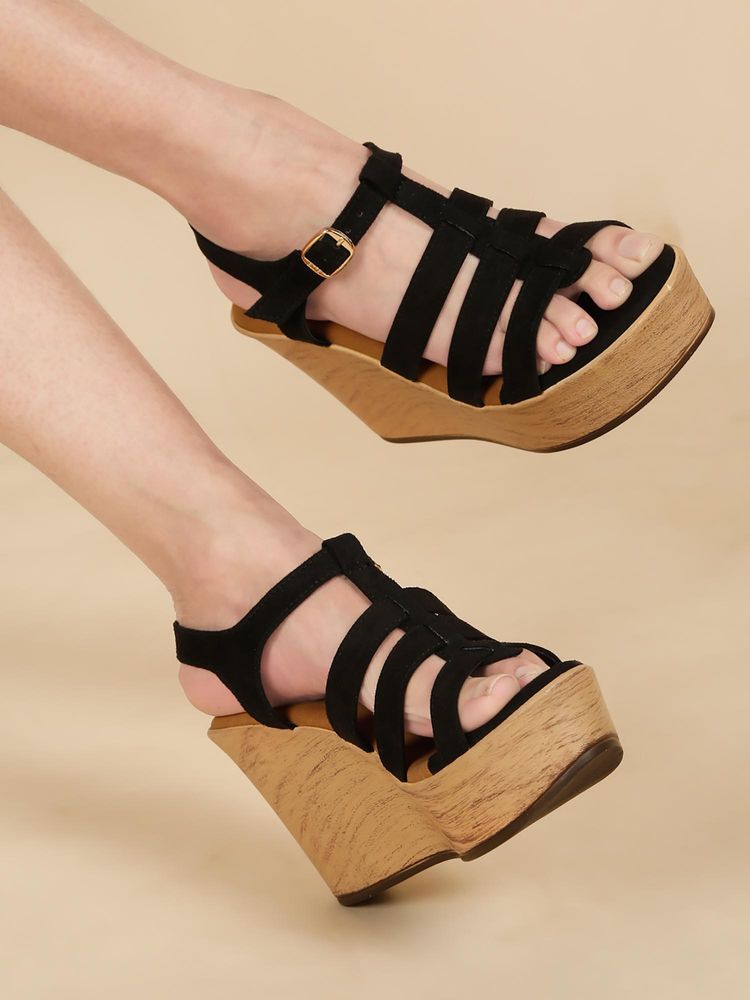 Flat n Heels Women Black Wedges Heels-image-41