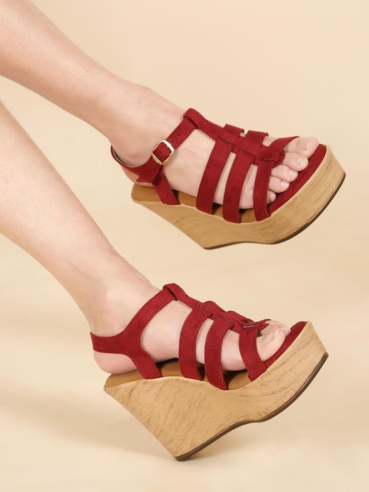 Flat n Heels Women Maroon Wedges Heels-image-24