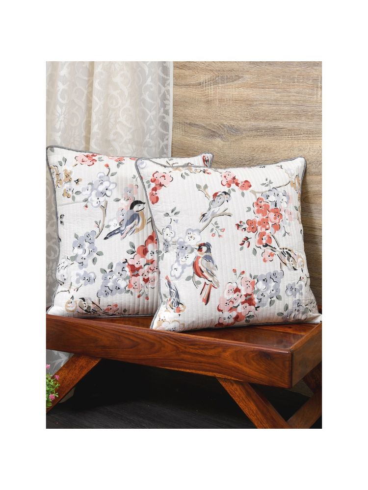 The Home Story Cushion Covers Set of 2 - 20 x 20 Inches - Grey Flowers & Birds-image-20