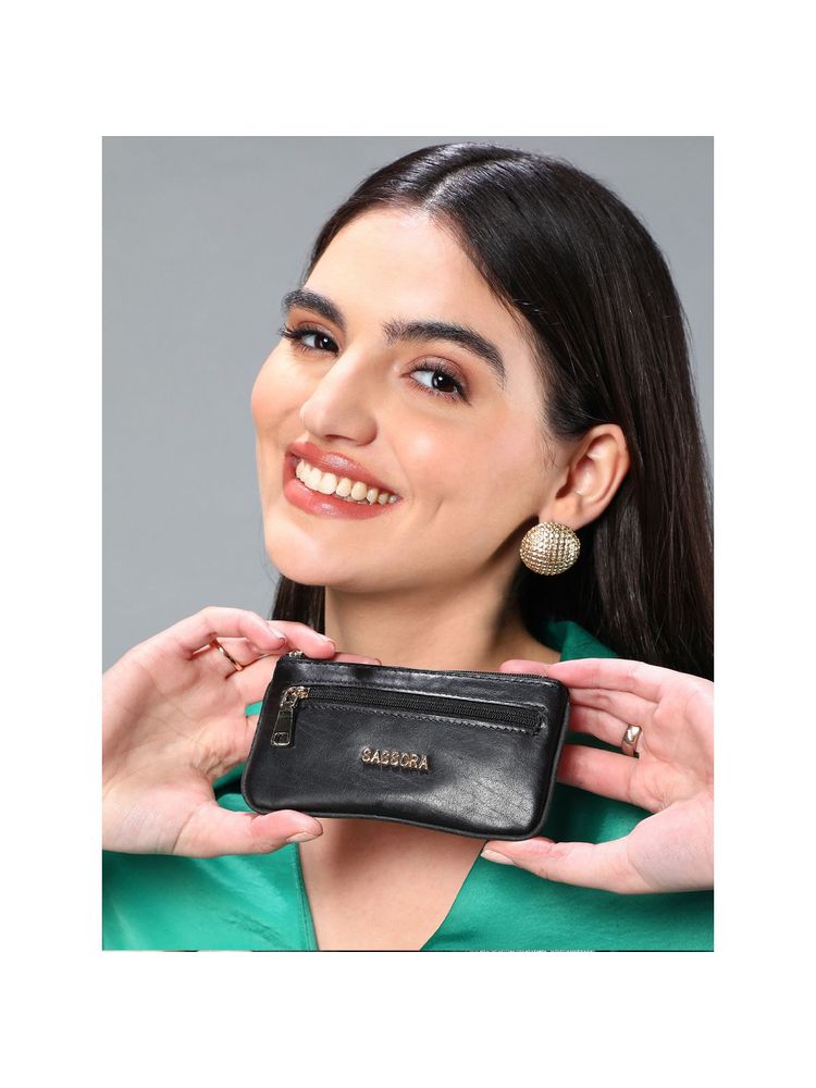 Sassora Genuine Leather Small Black Unisex Key Pouch-picture-17