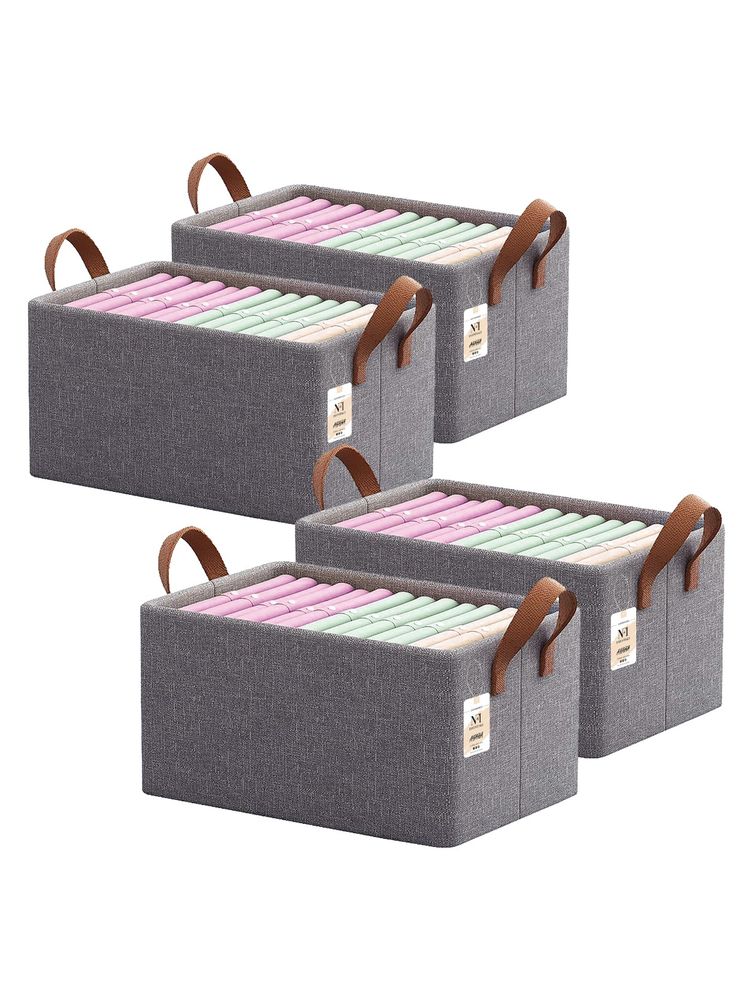 NFI Essentials Pack of 4 Foldable Storage Box Large Organizer Box with Handles-picture-10