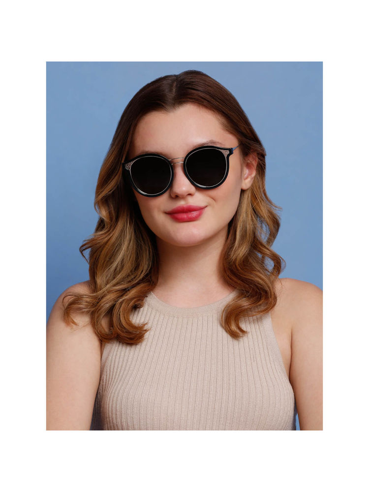SunVoir Full Frame Metal Plastic Round Polarized Women Sunglasses-Svr-11702-C025 (53)-image-6