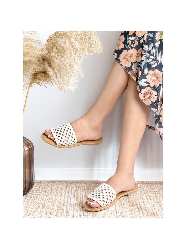 Carlton London Women White Woven Open-Toe Slide Flats-picture-30