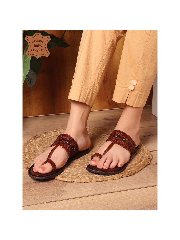 Carlton London Women Brown Woven and Studded Toe-Ring Flat-image-32