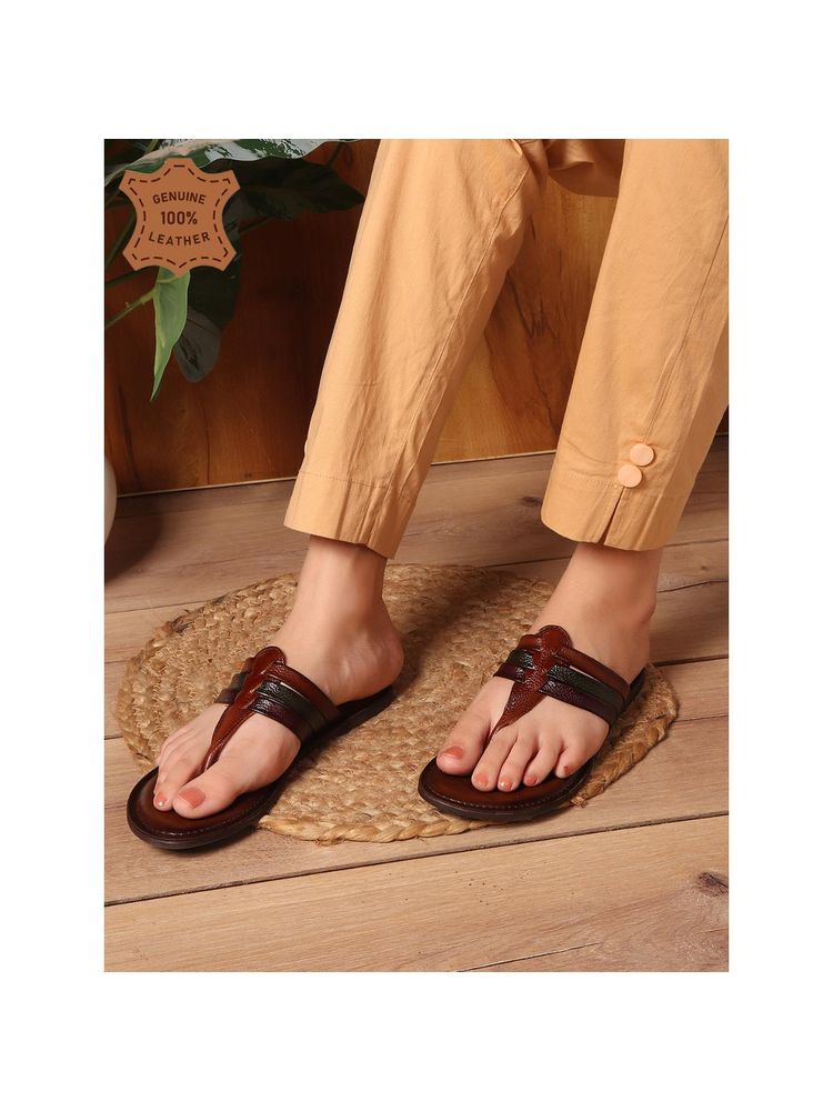 Carlton London Women Brown Woven and Studded T-Strap Flats-picture-12