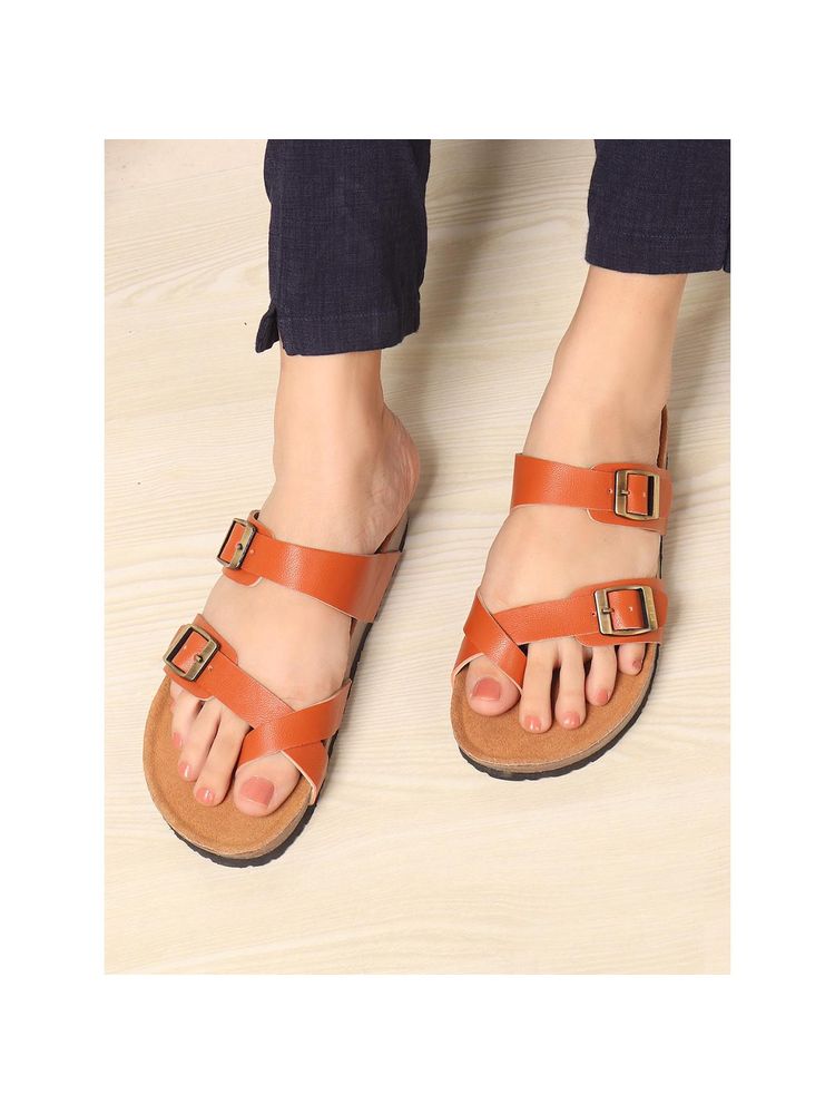 ELLE Women Tan Ergonomic Toe-Loop Buckle Sandals-picture-19