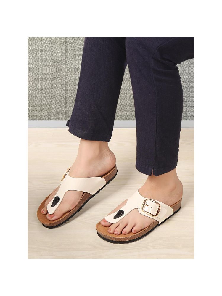 ELLE Women White Elegant Buckle T-Strap Flat-image-20