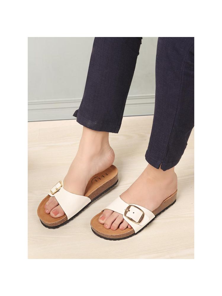 ELLE Women White Bold Buckle Comfort Slide Sandals-image-10