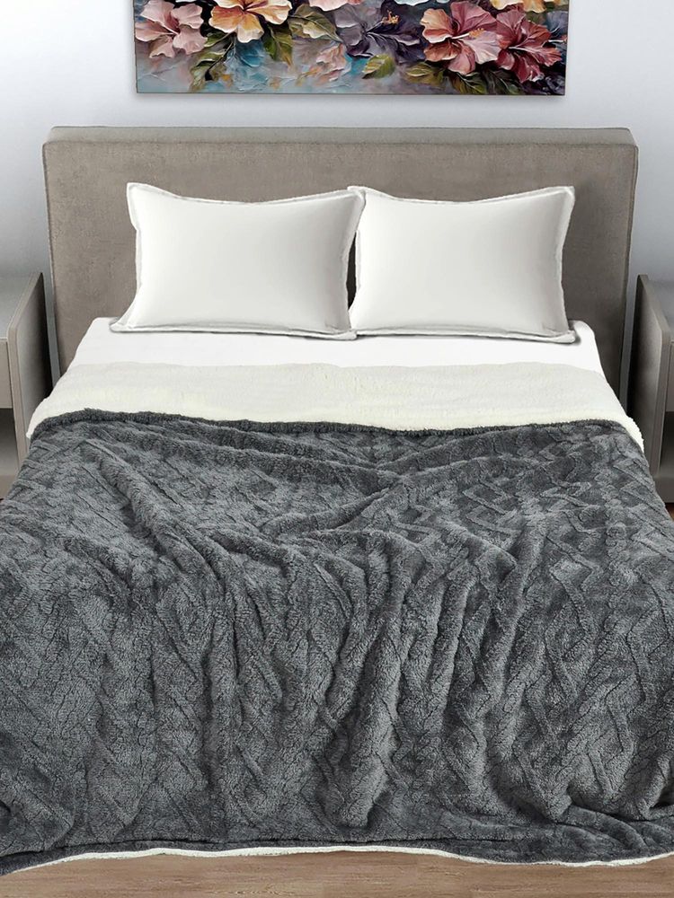 FABINALIV Grey Geometric Mild Winter 600 Gsm Woollen Double Bed Comforter King-image-7