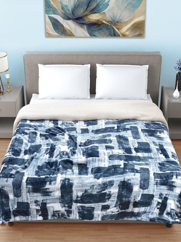 FABINALIV Blue Abstract Mild Winter 400 Gsm Woollen Double Bed Comforter King-image-47
