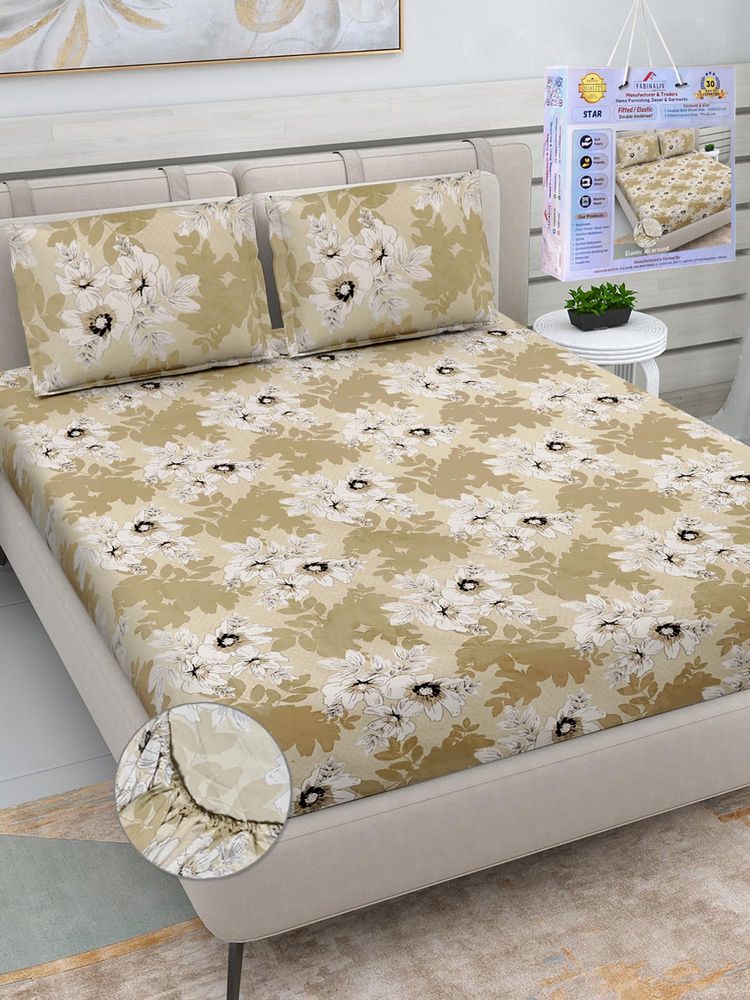 FABINALIV Multicolor Floral Cotton King Fitted Packing Double Bedsheet with 2 Pillow Covers-image-5