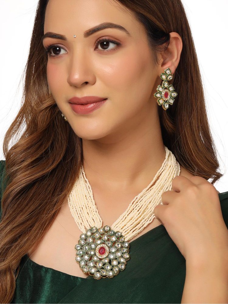 Gahan Womens White Gold Toned Kundan Studded Jewellery Set-picture-37