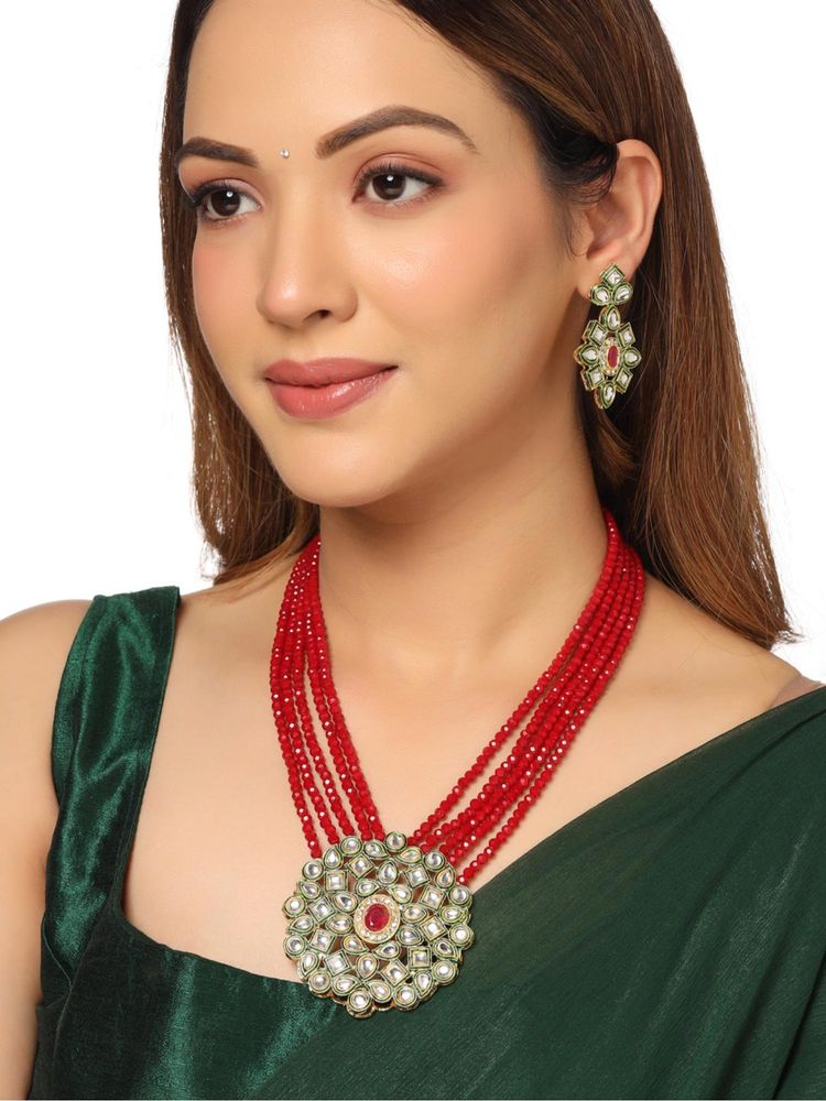 Gahan Womens Red Gold Toned Kundan Studded Jewellery Set-picture-36