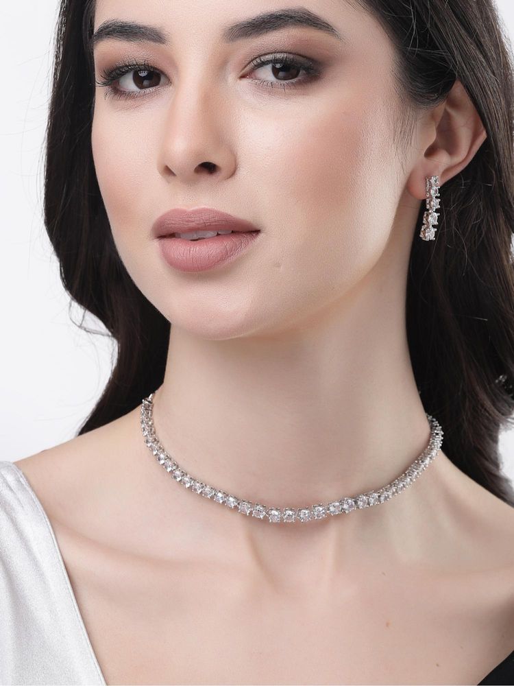 Gahan Womens Silver Plated Cubic Zirconia Stone Handcrafted Jewellery Set-picture-20