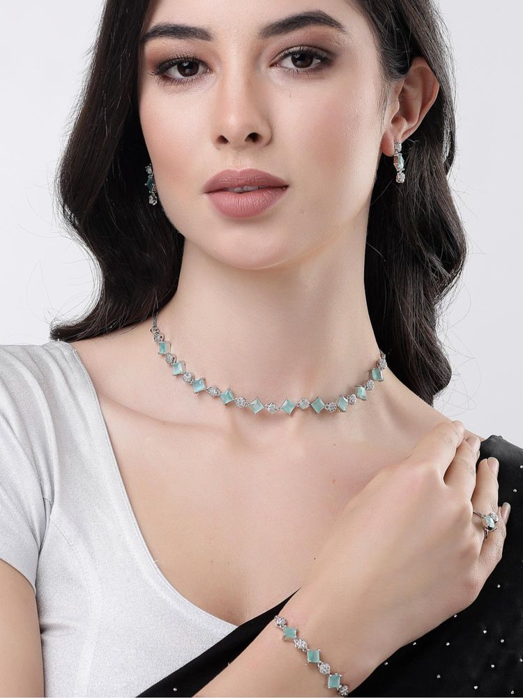 Gahan Womens Green Cubic Zirconia Stone Handcrafted Jewellery Set-picture-6