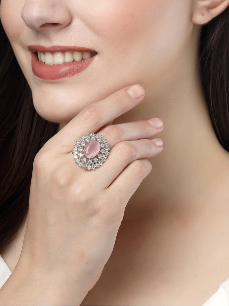 Gahan Womens Pink & Silver CZ Studded Handcrafted Adjustable Finger Ring-picture-34