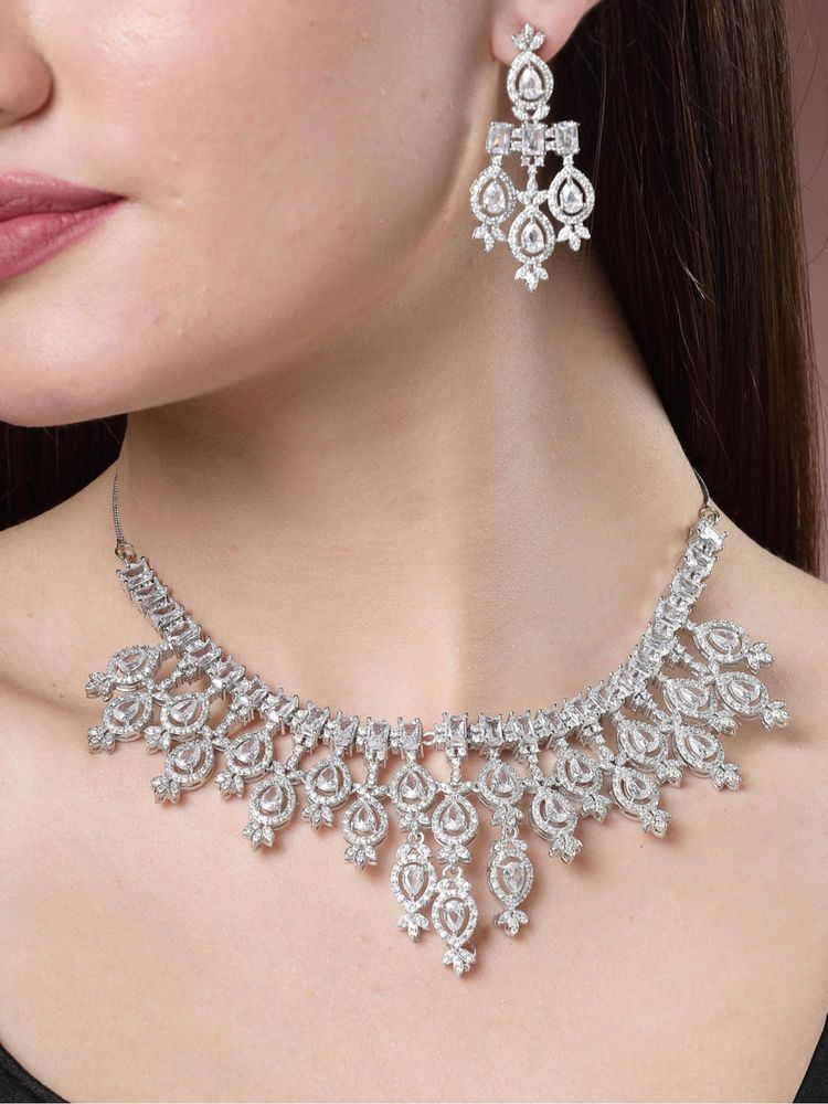 Gahan Womens Silver Plated Cubic Zirconia Studded Handcrafted Jewellery Set-picture-18