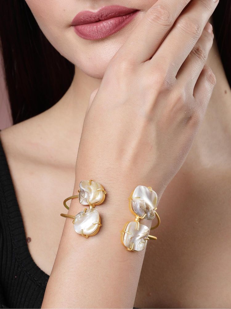 Gahan Womens Gold Plated Mother of Pearl Handcrafted Cuff Bracelet-picture-7