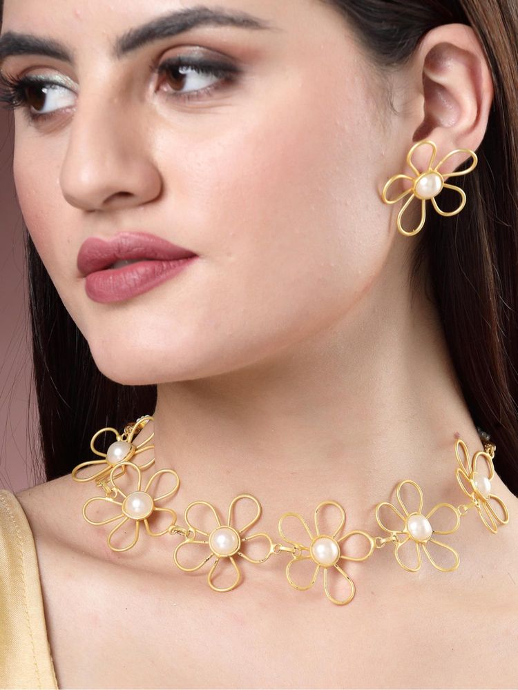 Gahan Womens Gold Floral Shape Beaded Handcrafted Jewellery Set-picture-35