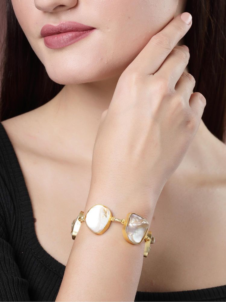 Gahan Womens Gold Plated Handcrafted Mother of Pearl Link Bracelet-picture-15