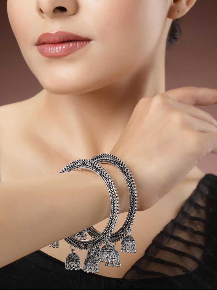 Gahan Womens Silver Toned German Silver Oxidised Bangles (Pack of 2)-picture-23