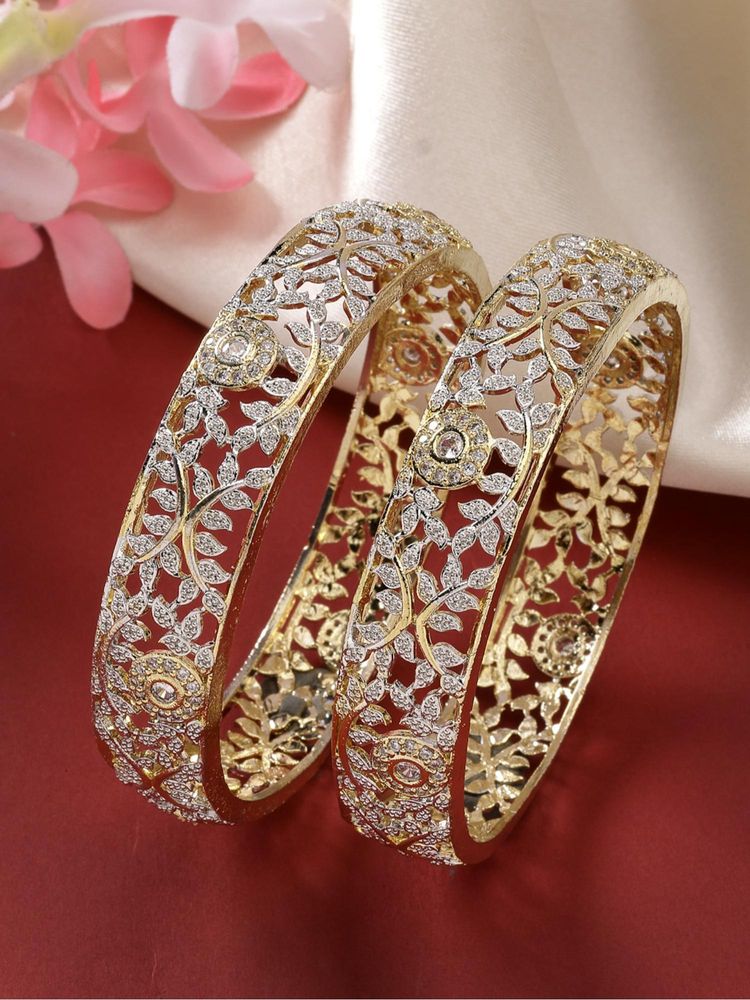 Gahan Womens Gold Plated American Diamond Embellished Handcrafted Bangles (Pack of 2)-picture-13