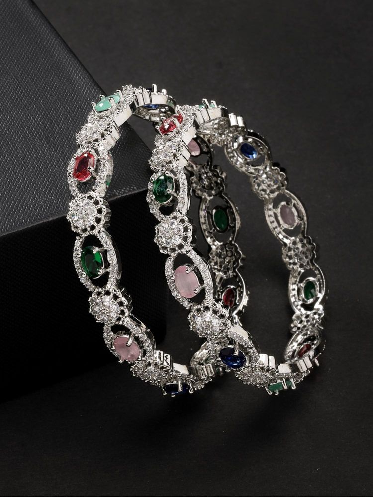 Gahan Womens Multi Coloured CZ Stone Studded Handcrafted Bangles (Pack of 2)-image-43