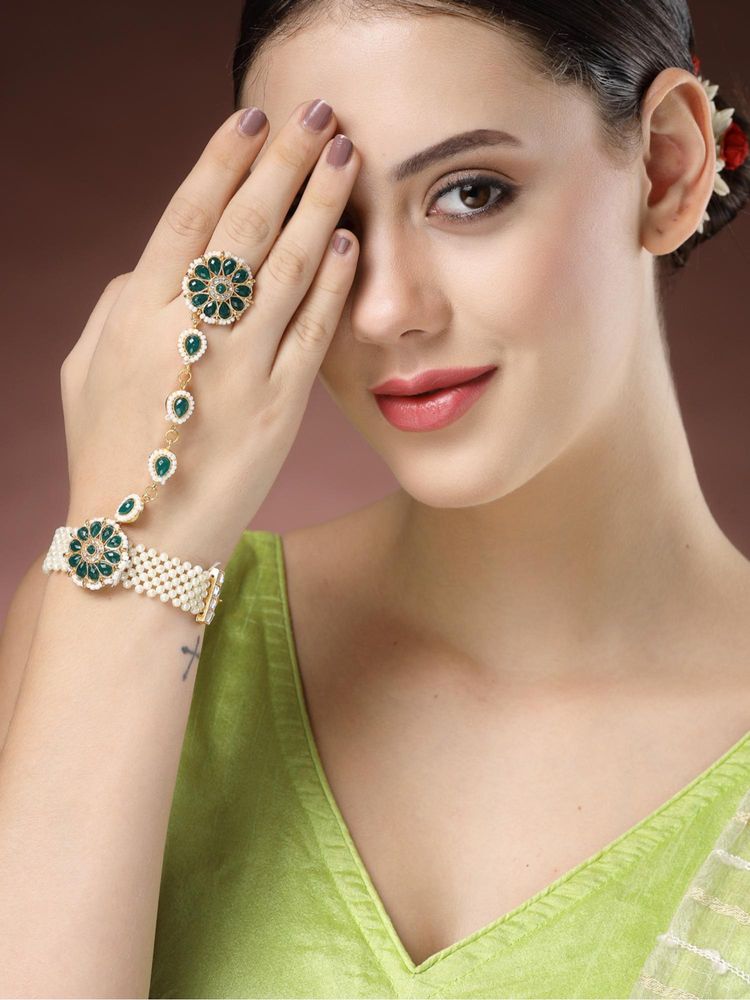 Gahan Womens Green Gold Plated Stone Studded Handcrafted Hand Harness-picture-30
