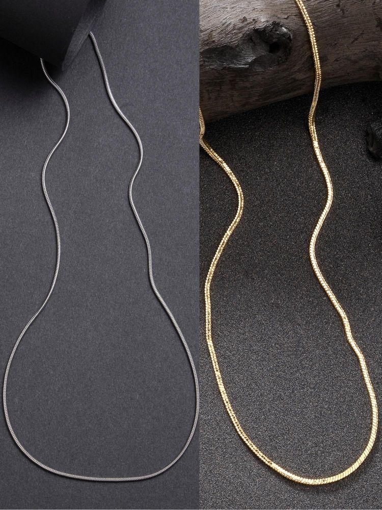 Gahan Womens Silver & Gold Rhodium Plated Minimal Chain (Pack of 2)-picture-8