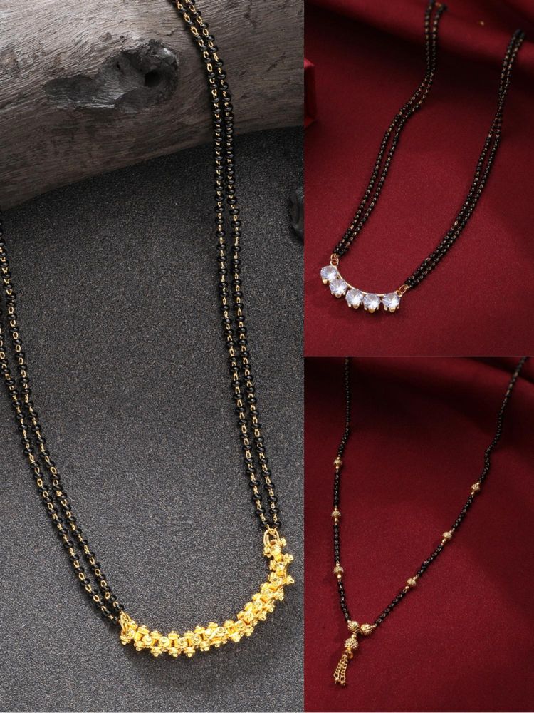 Gahan Womens Gold Plated CZ Stone Studded & Beaded Mangalsutra (Pack of 3)-picture-28