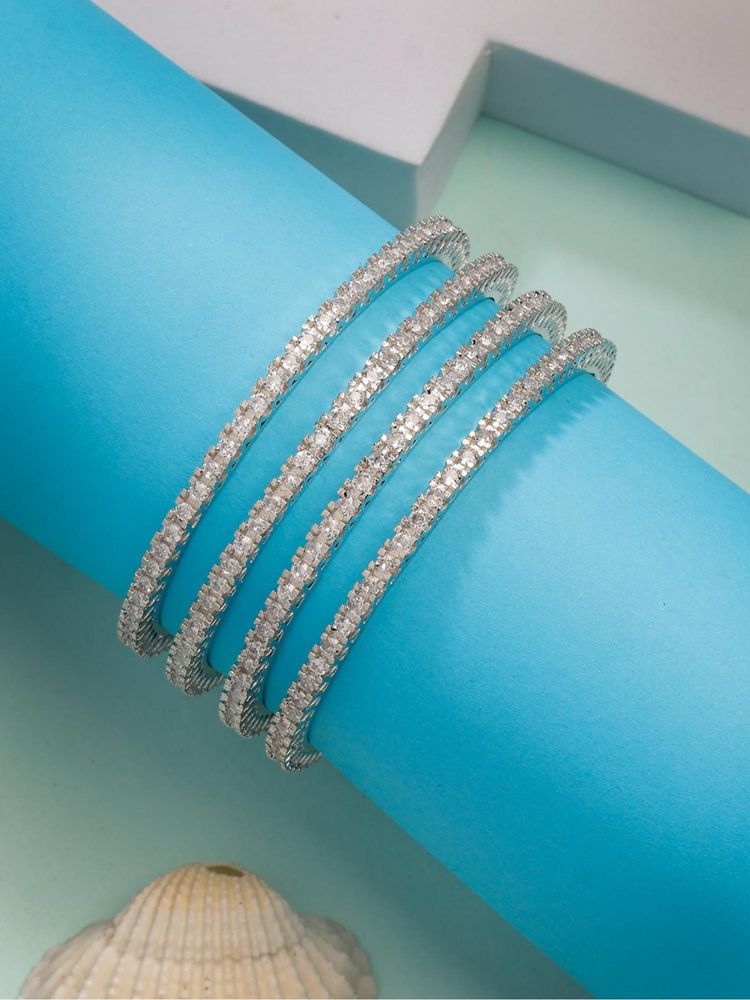 Gahan Womens Silver Plated Cubic Zirconia Stone Studded Bangles (Pack of 4)-picture-42