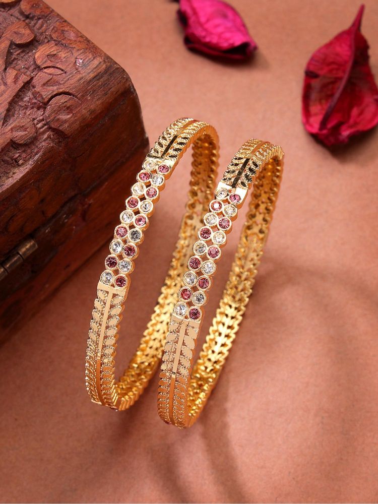 Gahan Womens Gold Plated Cubic Zirconia Stone Studded Bangles (Pack of 2)-picture-9