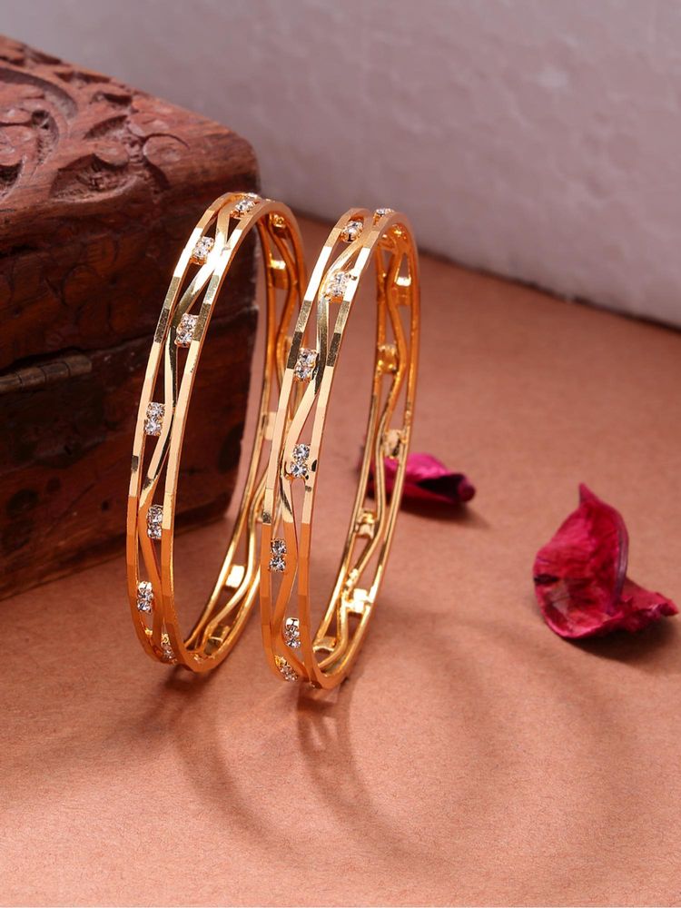 Gahan Womens Gold Plated Cubic Zirconia Stone Studded Bangles (Pack of 2)-picture-27
