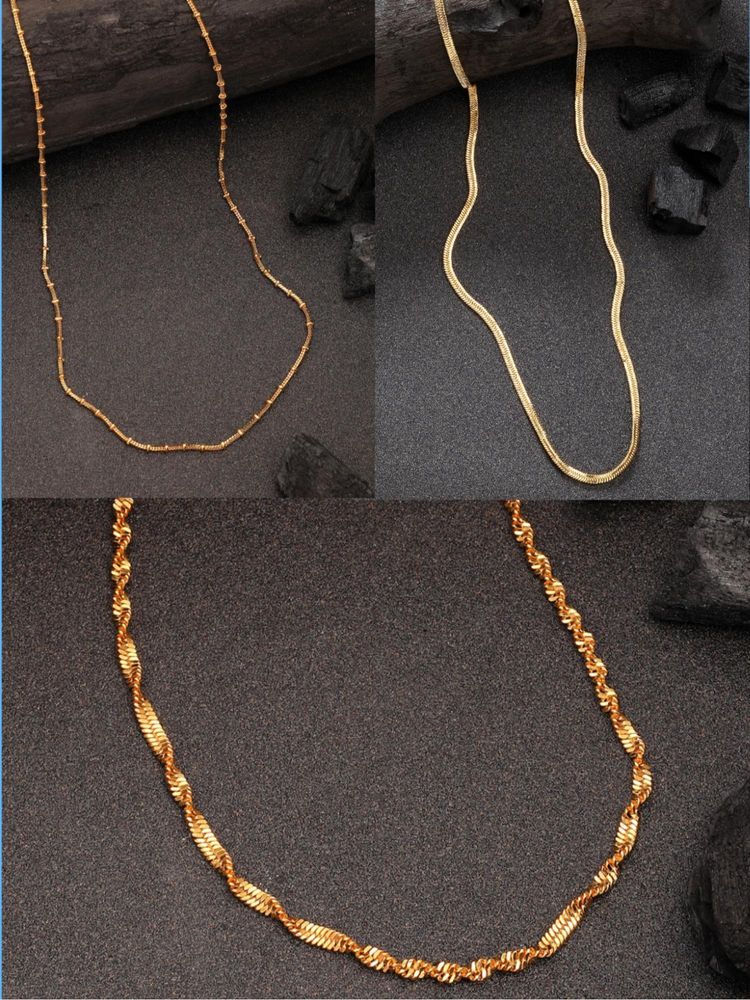 Gahan Womens Gold Plated Minimal Neck Chains (Pack of 3)-picture-14