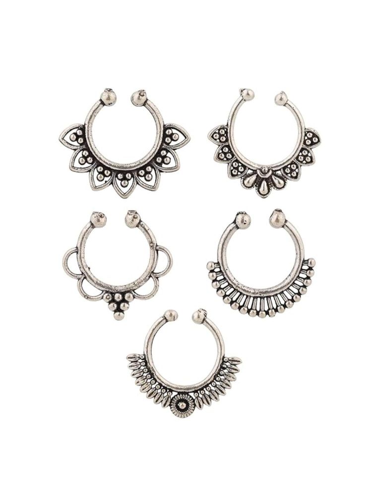 Gahan Silver Plated Oxidised Septum Nosepin (Pack of 5)-picture-14