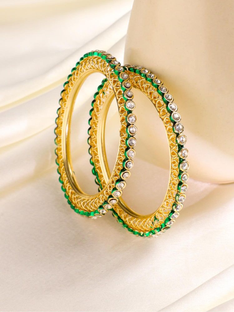 Gahan Womens Gold Plated Green Kundan Studded Bangles (Pack of 2)-picture-20