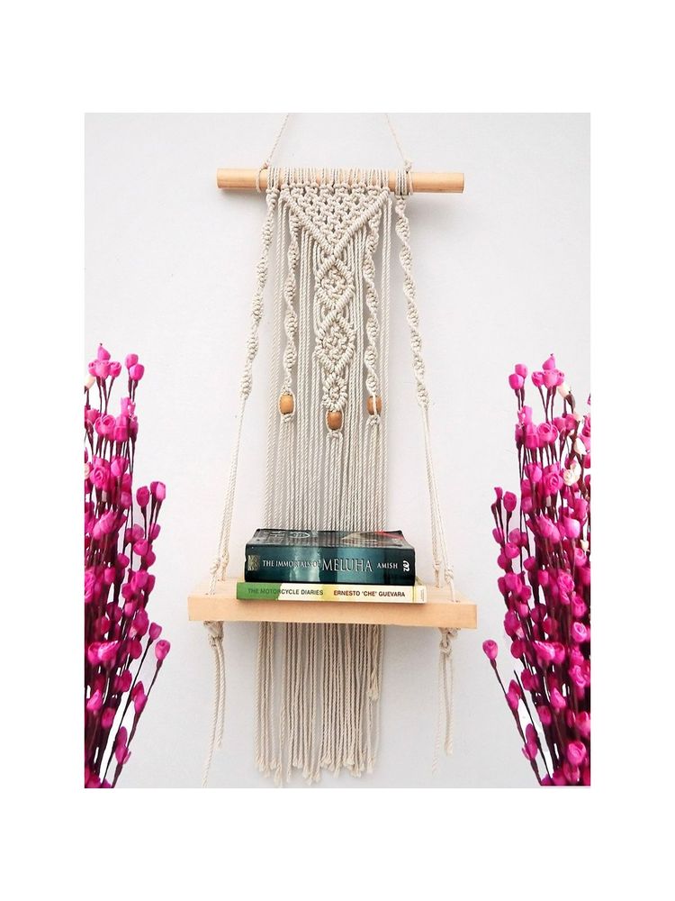 Ecofynd Macrame Hanging Shelf With Beads