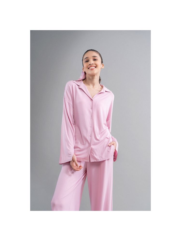 NeceSera Deep Pink Modal Button Down Top with Slit-image-40